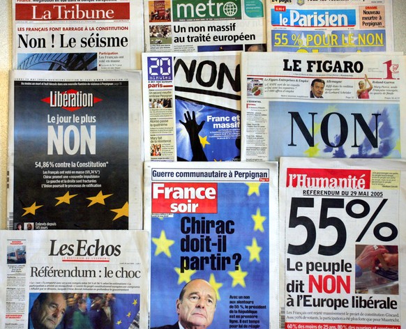 Das französische Nein auf den Titelseiten der Zeitungen.