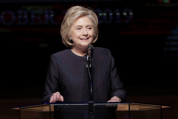 Former Secretary of State Hillary Clinton speaks during funeral services for Rep. Elijah Cummings, Friday, Oct. 25, 2019, in Baltimore. The Maryland congressman and civil rights champion died Thursday ...