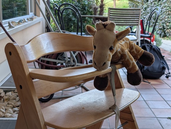 Der ständige Begleiter von Robin: Plüschgiraffe Abu.
