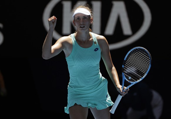 Belgium&#039;s Elise Mertens reacts after winning a point against Ukraine&#039;s Elina Svitolina during their quarterfinal at the Australian Open tennis championships in Melbourne, Australia, Tuesday, ...