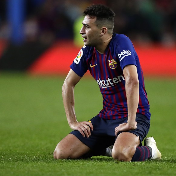 FC Barcelona&#039;s Munir El Haddadi reacts during the Spanish La Liga soccer match between FC Barcelona and Betis at the Camp Nou stadium in Barcelona, Spain, Sunday, Nov. 11, 2018. (AP Photo/Manu Fe ...