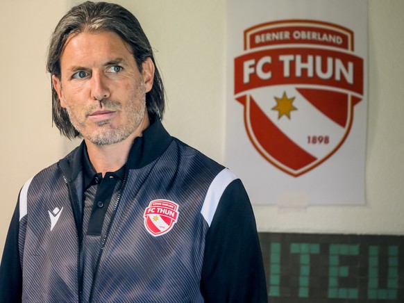 Le president du FC Thun Andres Gerber lors de la rencontre de football de Challenge League entre Yverdon Sport FC, YS, et FC Thun le vendredi 29 juillet 2022 au stade Municipal a Yverdon. (KEYSTONE/Je ...