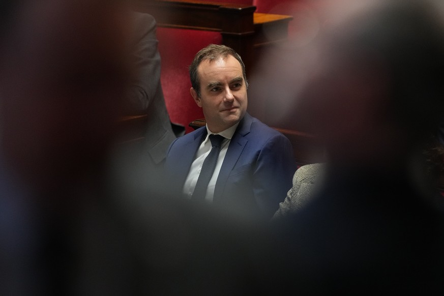 FILE - French Prime Minister Sebastien Lecornu listens to speeches before a no-confidence vote, Thursday, Oct. 16, 2025 at the National Assembly in Paris. (AP Photo/Thibault Camus, file)
France Electi ...