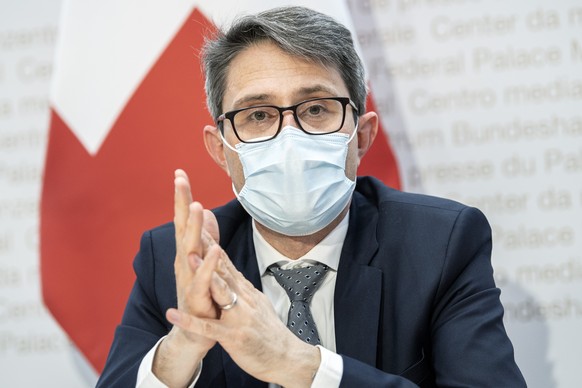 Lukas Engelberger, Praesident der Konferenz der kantonalen Gesundheitsdirektorinnen und -direktoren (GDK), spricht an einer Medienkonferenz zu den Covid-Massnahmen, am Donnerstag, 21. Januar 2021, in  ...