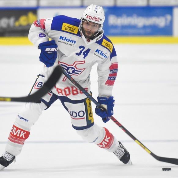 Kloten&#039;s Rene Back, im Spiel der Eishockey Swiss League zwischen dem EHC Winterthur und dem EHC Kloten, am Freitag, 21. September 2018, in der Zielbau Arena in Winterthur. (KEYSTONE/Gian Ehrenzel ...