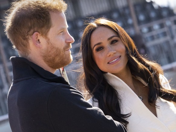 Prince Harry and Meghan Markle, Duke and Duchess of Sussex visit the track and field event at the Invictus Games in The Hague, Netherlands, Sunday, April 17, 2022. The week-long games for active servi ...