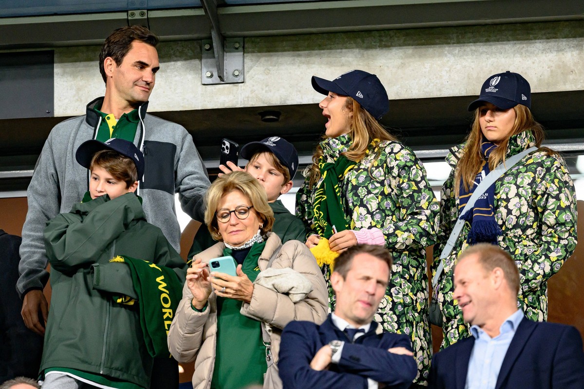 RWC - Roger Federer At New Zealand v South Africa Final Lynette Federer Roger s mother who is from South Africa, above Roger Federer, Mirka Federer with their kids Leo, Lenny, Myla Rose, Charlene Riva ...