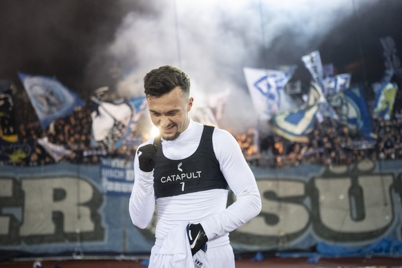 Zuerichs Bledian Krasinqi jubelt nach dem 3:1 Tor im Fussball Meisterschaftsspiel der Super League zwischen dem FC Zuerich und den BSC Young Boys im Letzigrund, am Samstag, 25. November 2023 in Zueric ...
