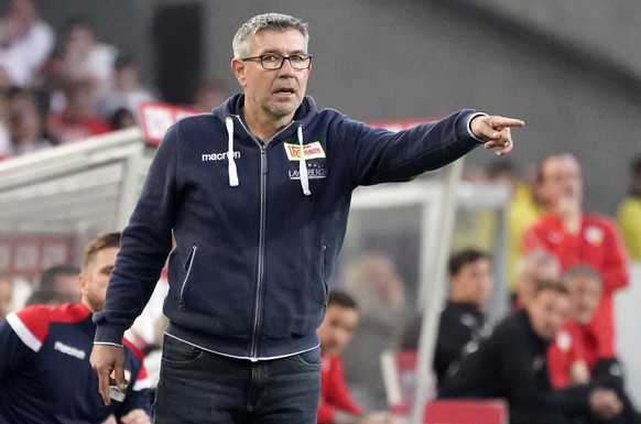 epa07595382 Union&#039;s head coach Urs Fischer reacts during the German Bundesliga relegation play-off first leg soccer match between VfB Stuttgart and FC Union Berlin, in Stuttgart, Germany, 23 May  ...