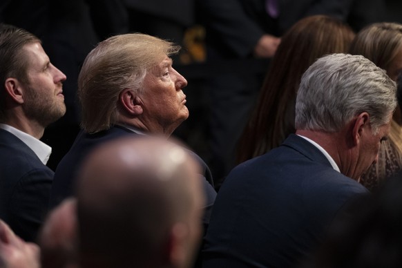 President Donald Trump watches UFC 244 mixed martial arts fights at Madison Square Garden, early Sunday, Nov. 3, 2019, in New York. (AP Photo/Evan Vucci)
Donald Trump