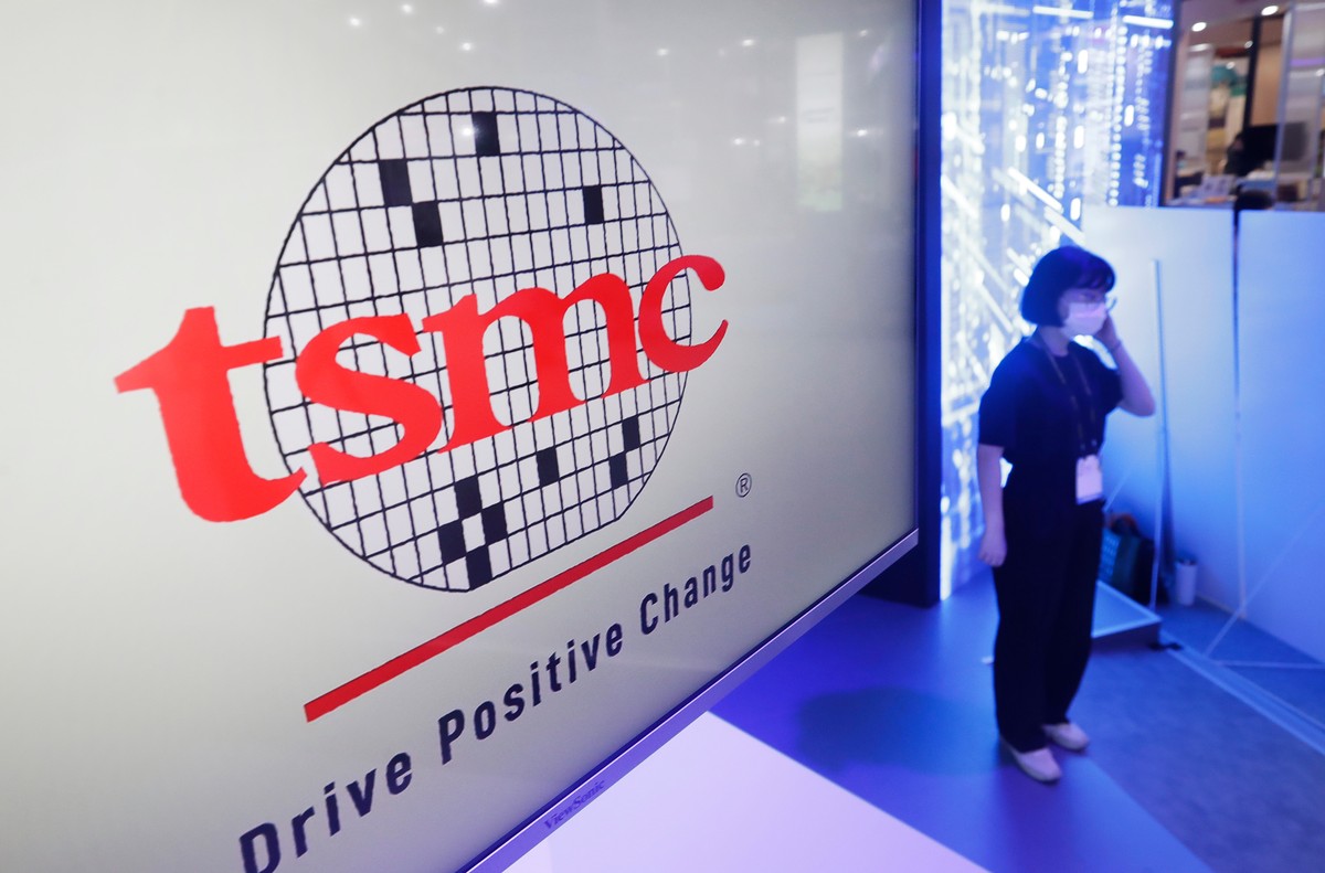 FILE - This photo shows the logo of TSMC (Taiwan Semiconductor Manufacturing Company) during the Taiwan Innotech Expo at the World Trade Center in Taipei, Taiwan, Oct. 14, 2022. (AP Photo/Chiang Ying- ...