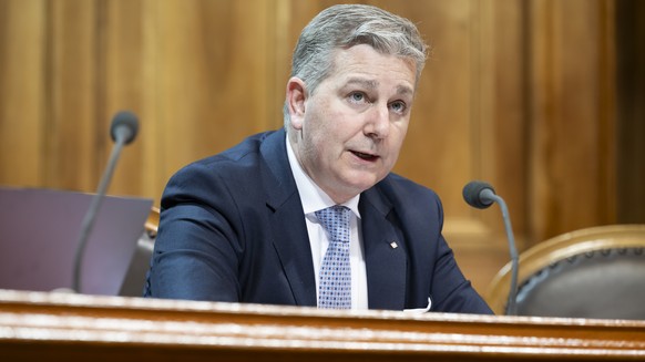 Marco Chiesa, SVP-TI, spricht waehrend der Wintersession der Eidgenoessischen Raete, am Donnerstag, 21. Dezember 2023 im Staenderat in Bern. (KEYSTONE/Anthony Anex)