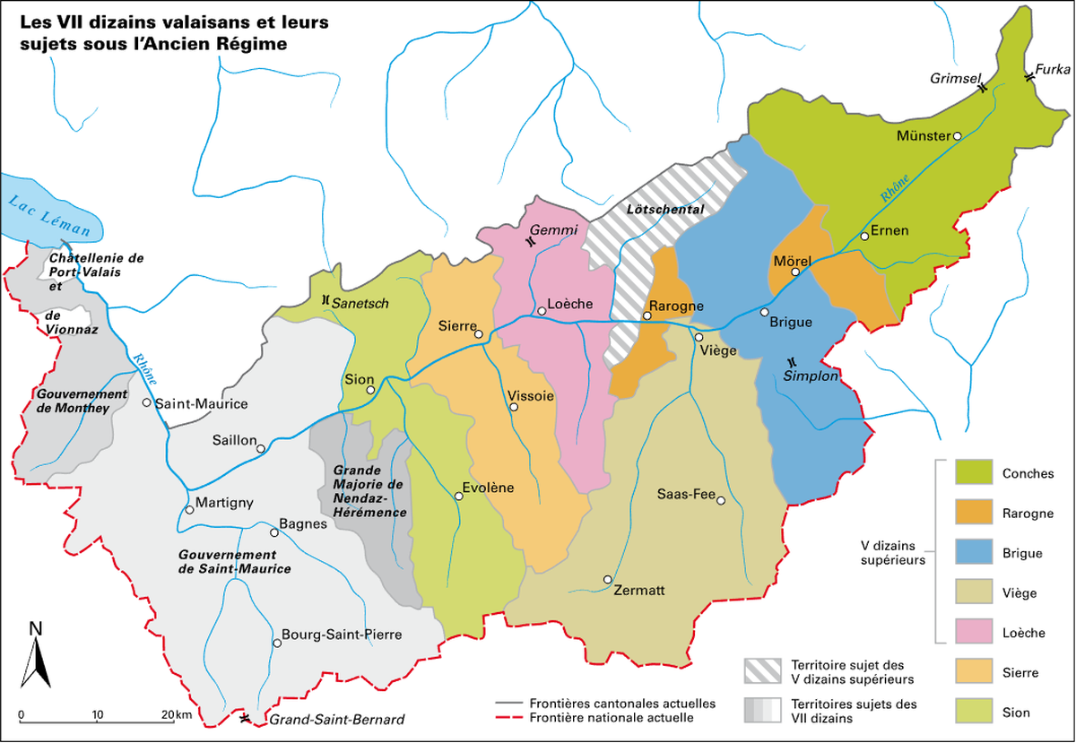 Les VII dizains valaisans et leurs sujets sous l'Ancien Régime.