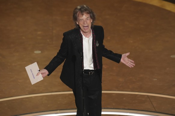 Mick Jagger presents the award for best original song during the Oscars on Sunday, March 2, 2025, at the Dolby Theatre in Los Angeles. (AP Photo/Chris Pizzello)
Mick Jagger