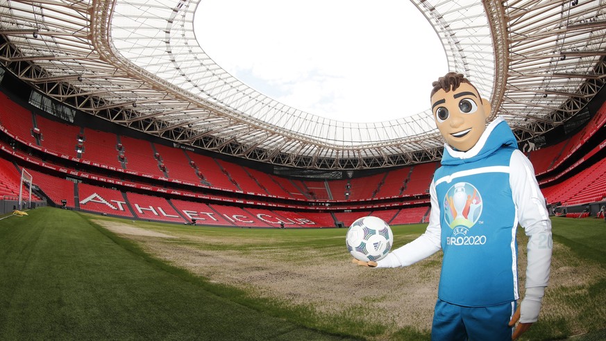 epa07643437 UEFA Euro 2020 mascot &#039;Skillzy&#039; poses during the presentation of UEFA Euro 2020 host city Bilbao&#039;s Organizing Committee, in Bilbao, Spain 12 June 2019. Bilbao is one of the  ...