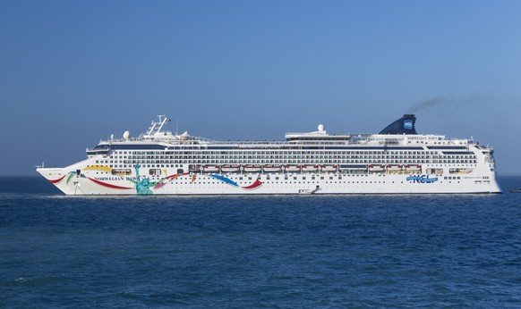 The cruise ship Norwegian Dawn anchored off Belize City, Belize