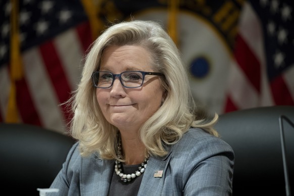epa09856961 Republican Representative of Wyoming Liz Cheney attends the House Select Committee meeting to Investigate the January 6th Attack on the U.S. Capitol, to consider a report recommending that ...