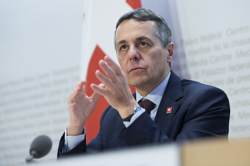 Bundesrat Ignazio Cassis spricht waehrend einer Medienkonferenz ueber die aussenpolitische Strategie 2020-2023, am Donnerstag, 30. Januar 2020 in Bern. (KEYSTONE/Peter Klaunzer)