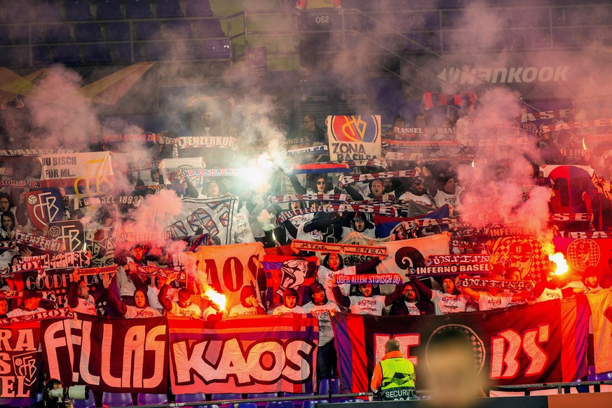 epa07947098 Basel&#039;s supporters during the UEFA Europa League Group C soccer match between Getafe CF and Basel at Coliseum Alfonso Perez stadium in Getafe, Madrid, Spain, 24 October 2019. EPA/RODR ...