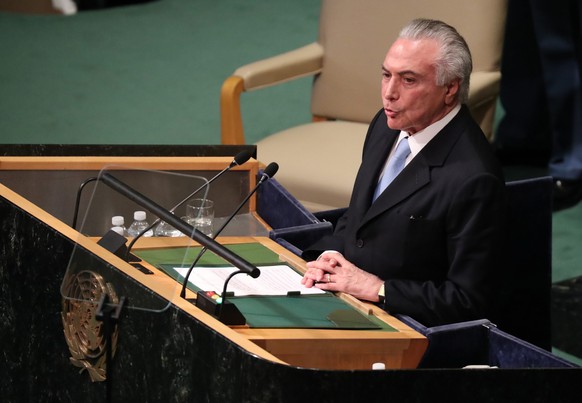 epa05549191 President of Brazil Michel Temer, speaks during the General Debate of the 71st Session of the United Nations General Assembly at UN headquarters in New York, New York, USA, 20 September 20 ...