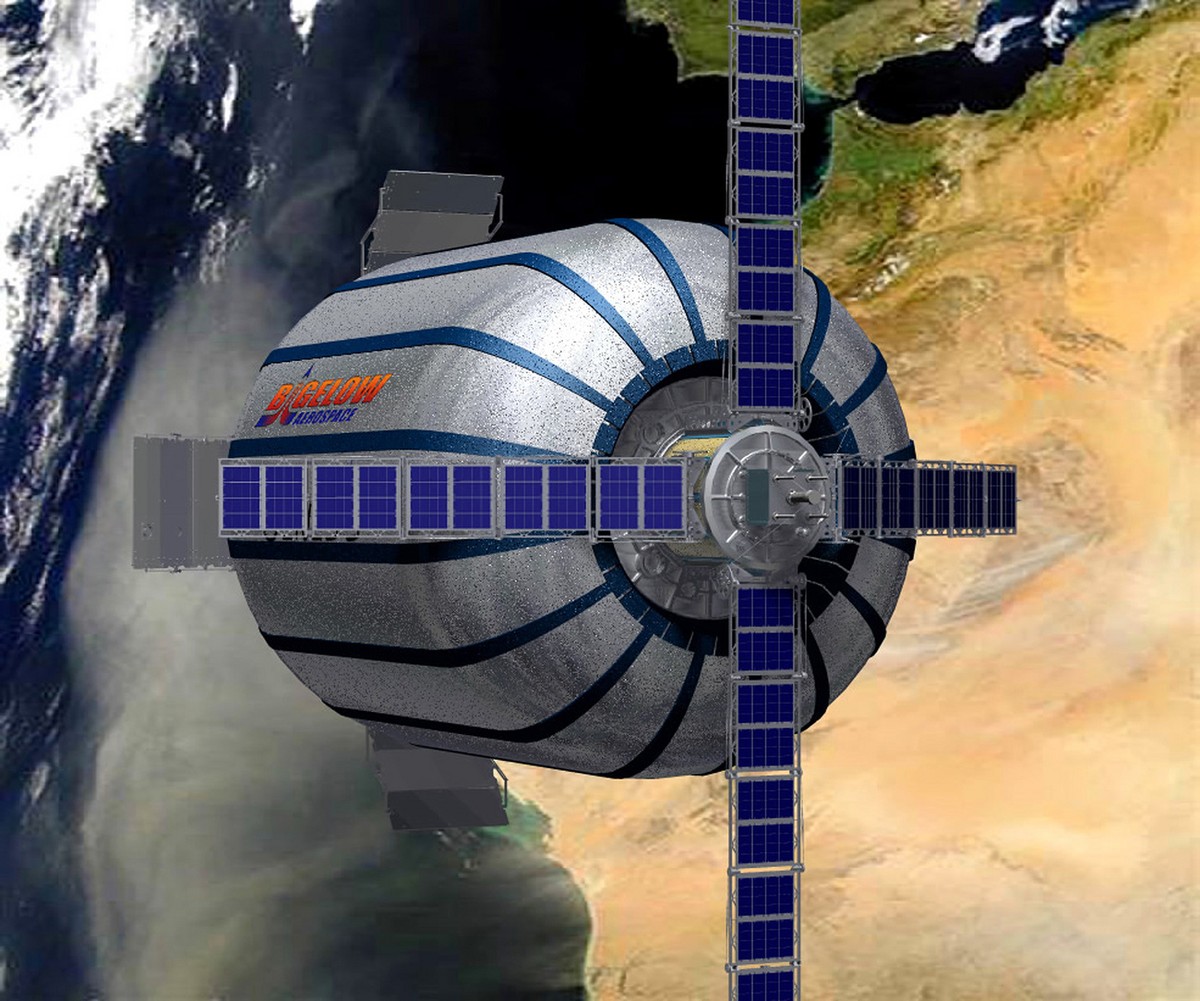 In this artist's rendering released by Bigelow Aerospace, a model of the Genesis I spacecraft is shown. Hotel tycoon Robert Bigelow's dream of building an inflatable commercial space station ...