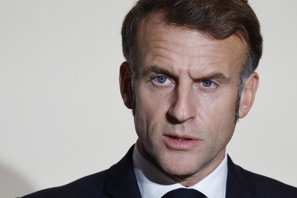 epa12521071 French President Emmanuel Macron delivers a speech at the Air Base 101 to inaugurate the French Space Command, in Toulouse, France, 12 November 2025. EPA/GUILLAUME HORCAJUELO / POOL
