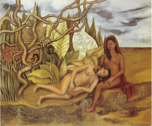 «Zwei Akte im Wald» stellt ein weibliches Liebespaar dar, womöglich spielt es auch auf Fridas narzisstische Selbstliebe an.&nbsp;