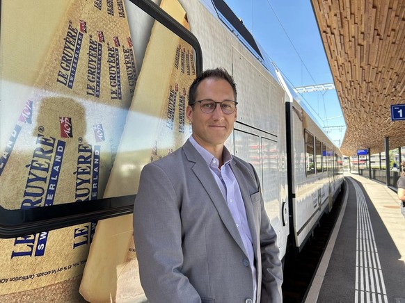 «Wir müssen neue Absatzmärkte finden»: Kevin Vonlanthen, Affineur von Greyerzerkäse, vor dem Moitié-Moitié-Zug in Bulle.