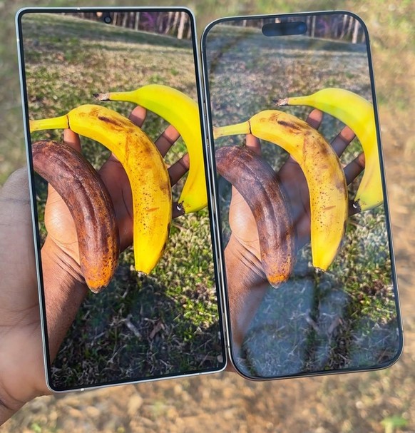 Links das Galaxy S25 Ultra, rechts das iPhone 16 Pro Max.