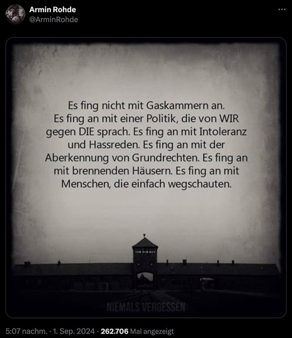 Tweet zu AfD-Wahlerfolg und Rechtsrutsch in Deutschland.