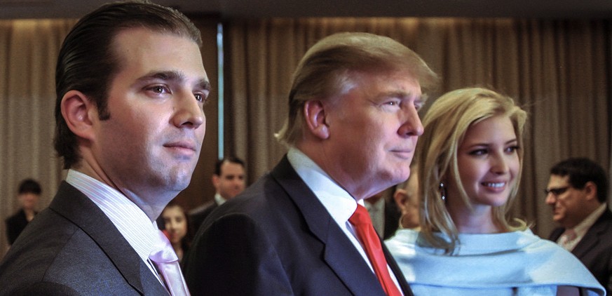 FILE - Donald Trump, center, poses with his two oldest children, Donald Trump Jr.  and Ivanka Trump, at the opening of the Trump SoHo New York, April 9, 2010. The Trump Organization faces the opportunity…