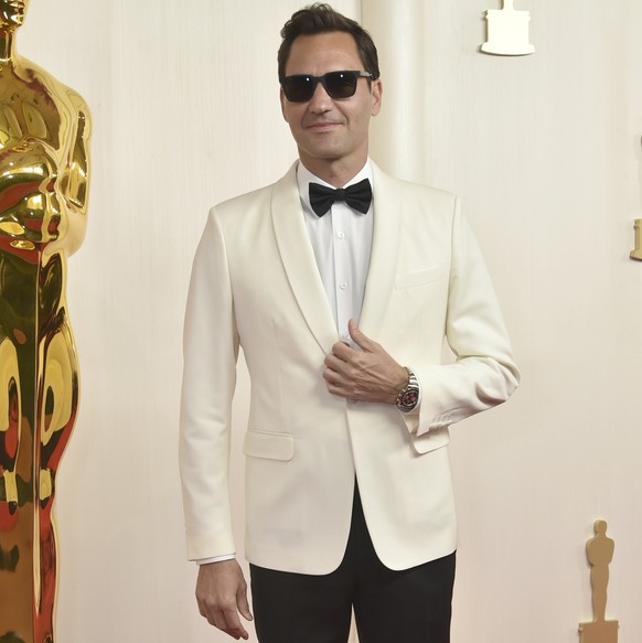 Roger Federer arrives at the Oscars on Sunday, March 10, 2024, at the Dolby Theatre in Los Angeles. (Photo by Richard Shotwell/Invision/AP)
Roger Federer