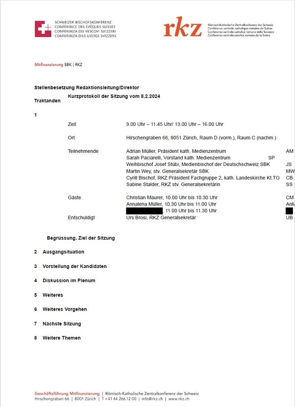 Screenshot aus dem internen Protokoll des Gremiums für die Besetzung der Stelle als Redaktionsleiterin und Direktorin von kath.ch