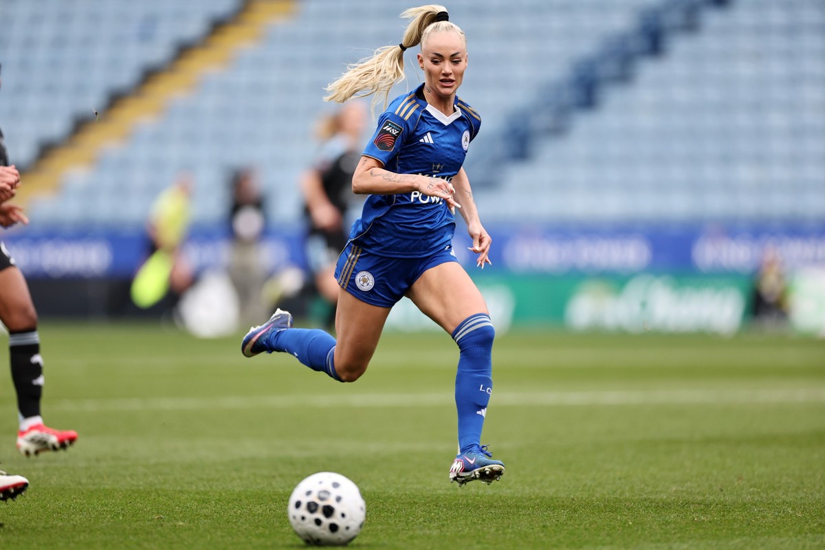 LEICESTER, ENGLAND - MARCH 22: Alisha Lehmann of Leicester City Women during the Barclays Women's Super League match between Leicester City Women and Aston Villa Women at King Power Stadium on Ma ...