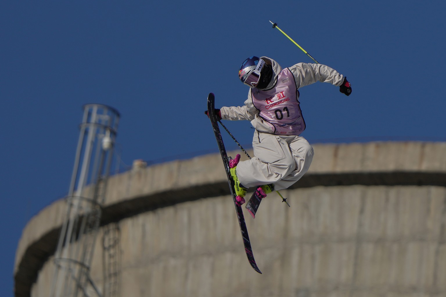 Mathilde Gremaud, of Switzerland competes in the women's freeski big air qualifying round during the FIS Snowboard &amp; Freeski World Cup 2025 at the Shougang Park, in Beijing, Thursday, Dec. 4, ...