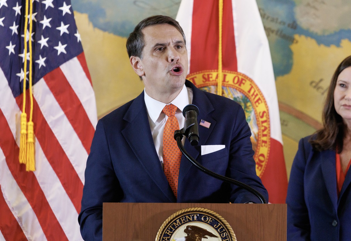 epa12979028 Acting Attorney General Todd Blanche announces the unsealing of a superseding indictment charging Cuba's former president Raul Castro during a ceremony to honor the victims of the Bro ...