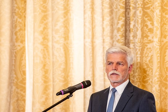 epa10689899 Czech President Petr Pavel delivers a speech at the European Values Summit 2023 in Prague, Czech Republic, 14 June 2023. EPA/MARTIN DIVISEK