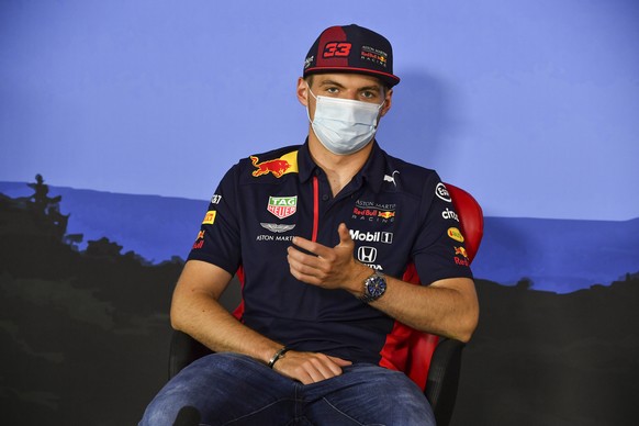 Red Bull driver Max Verstappen of the Netherlands speaks during drivers news conference the at the Red Bull Ring racetrack in Spielberg in Spielberg, Austria, Thursday, July 2, 2020. Austrian Formula  ...