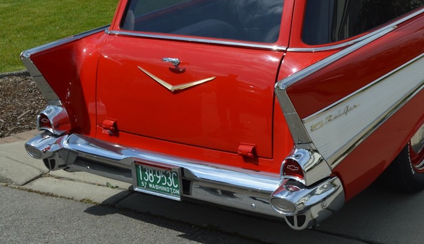 1957 Chevy Belair Wagon Shorty stubby auto https://www.chevyhardcore.com/news/one-of-a-kind-1957-chevy-two-door-wagon/