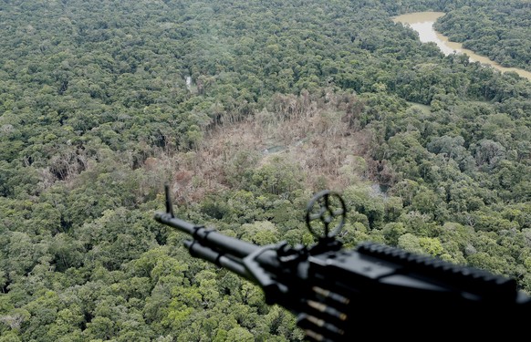 epa09070721 An aerial photograph showing the camp of dissidents of the Revolutionary Armed Forces of Colombia (FARC), commanded by Miguel Botache, alias &#039;Gentil Duarte&#039;, bombed by the Colomb ...