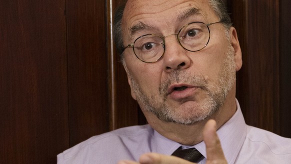 Dr. Peter Piot, the co-discoverer of the Ebola virus, speaks during an interview with The Associated Press at his office at the London School of Hygiene and Tropical Medicine in London, Friday, Oct. 1 ...