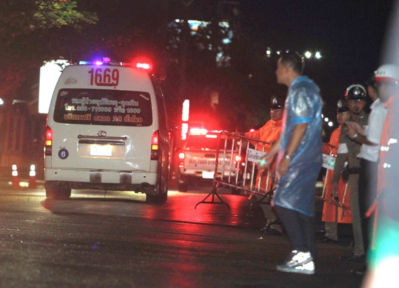 epa06873684 An ambulance arrives at hospital after some of the youth soccer team and their assistant coach have been rescued from the cave in Khun Nam Nang Non Forest Park in the Mae Sai district of C ...