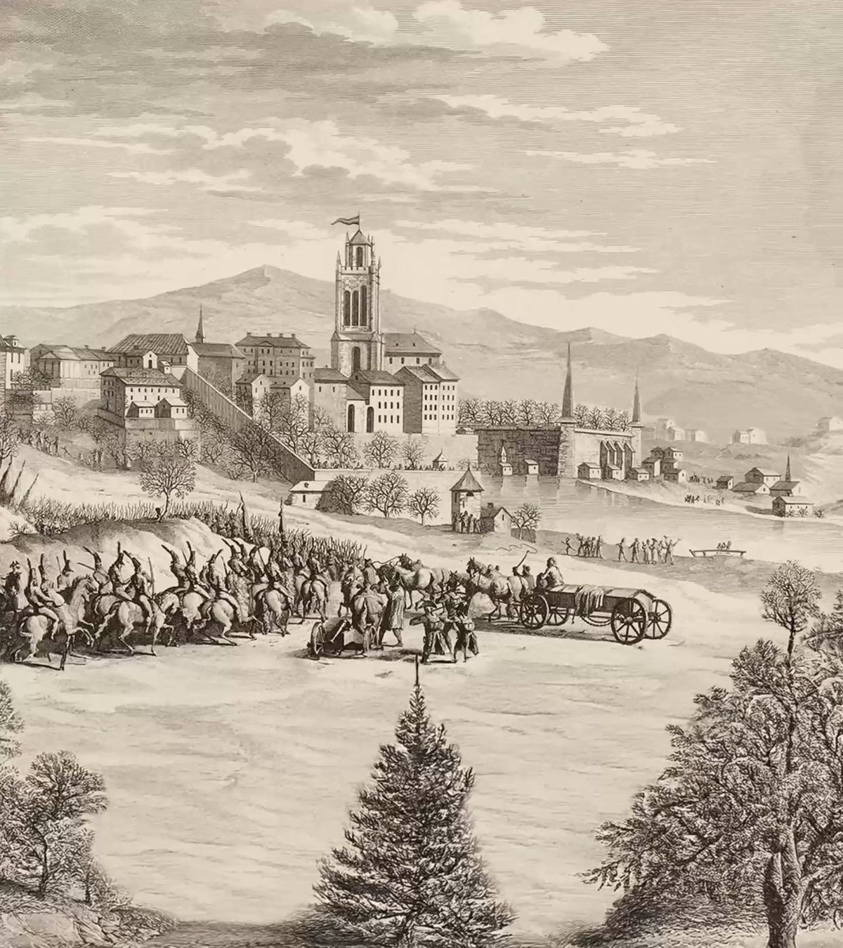 Der Einmarsch der Franzosen in die Stadt Bern. Druckgrafik von Abraham Girardet.
https://commons.wikimedia.org/wiki/File:Entr%C3%A9e_Triomphante_des_Fran%C3%A7ais_dans_Berne,_le_25_Ventose_An_6%C3%A9m ...