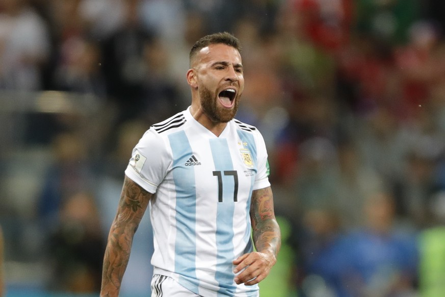 Argentina&#039;s Nicolas Otamendi screams during the group D match between Croatia and Argentina at the 2018 soccer World Cup in Nizhny Novgorod, Russia, Thursday, June 21, 2018. (AP Photo/Ricardo Maz ...