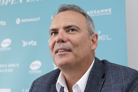 Jeff Collet, Director of Ladies open Lausanne, speaks to the media, during a press conference, at the WTA 250 Ladies open Lausanne tournament, in Lausanne, Switzerland, Monday, July 15, 2019. (KEYSTON ...