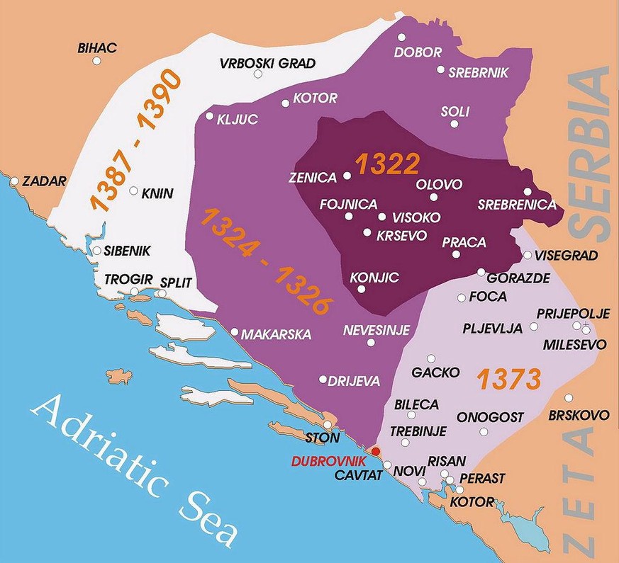Expansion des Königreichs Bosnien im Mittelalter. 