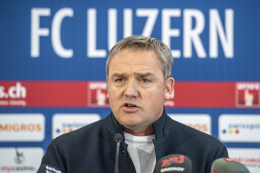 Der Praesident des FC Luzern, Stefan Wolf anlaesslich einer Medienkonferenz zum Fuehrungsstreit zwischen dem FC Luzern Verwaltungsrat und Investor Bernhard Amstaeg vom Mittwoch, 22. Maerz 2023 in Luze ...