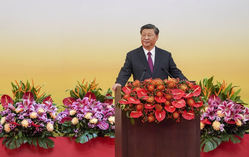 July 1, 2022, Hong Kong, China: Chinese President Xi Jinping makes remarks at a gathering celebrating the 25th anniversary of Hong Kong s return to the motherland and the inaugural ceremony of the Six ...