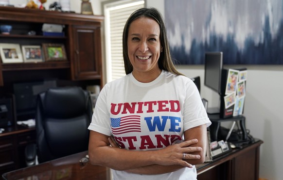 FILE - Republican Monica De La Cruz-Hernandez, running in the next general election for the 15th House congressional district, talks in her office in Alamo, Texas, July 8, 2021. The GOP scored a victo ...