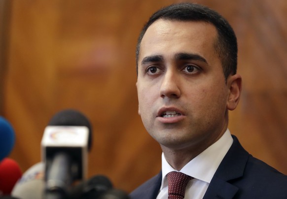 Leader of Five-Star Movement, Luigi Di Maio, meets the media in Rome, Monday, May 27, 2019. Hardline Interior Minister Matteo Salvini&#039;s League party - who is casting himself as the standard beare ...